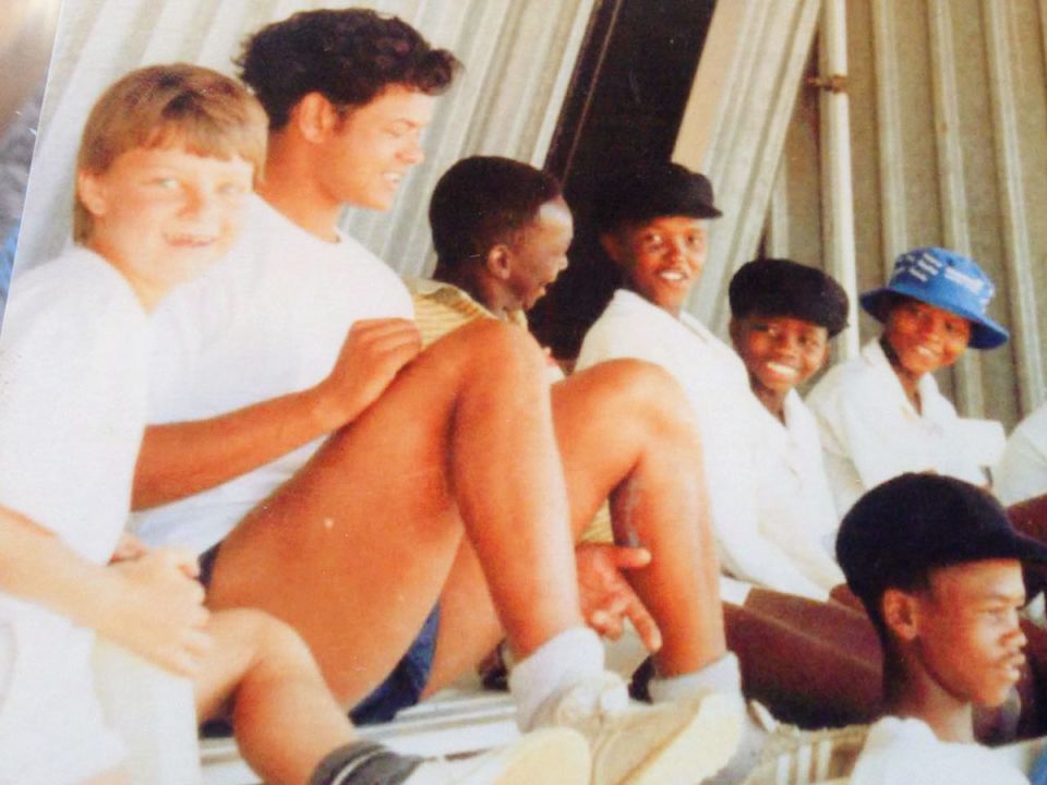 A young Moreeng (fourth from left) with Ryan McLaren and Loots Bosman (first and second from left)