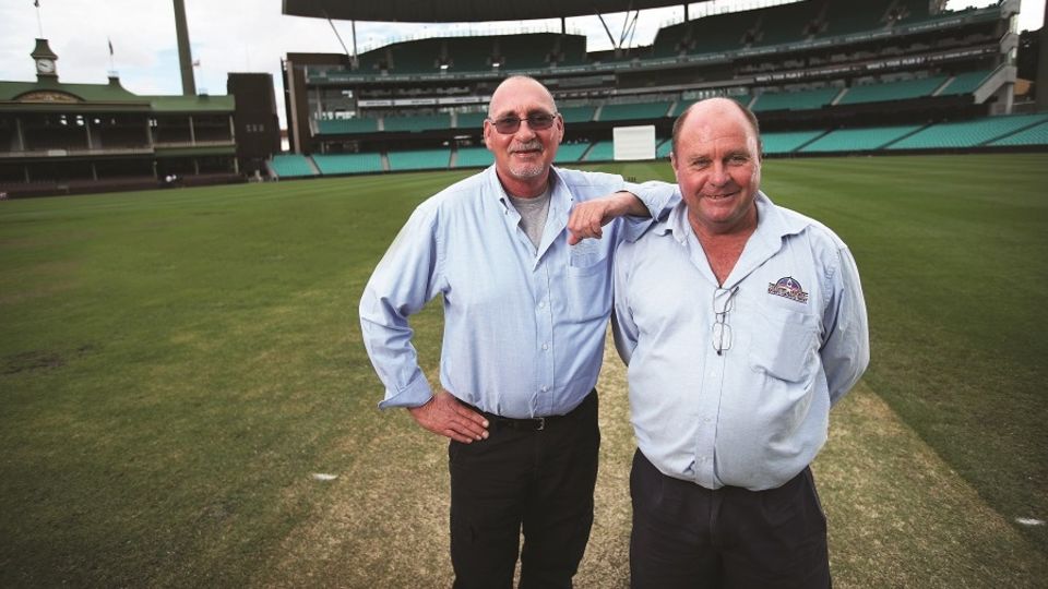 Outgoing SCG curator Tom Parker (left) with Allianz Stadium curator Michael Finch