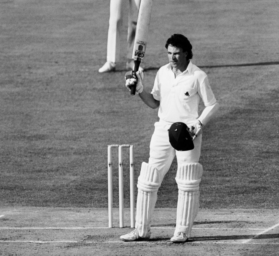 Robinson raises his bat after bringing up his century against Australia at Edgbaston in 1985: "I was averaging mid- to late-60s [after the Australia series], thinking this Test cricket's a piece of piss"
