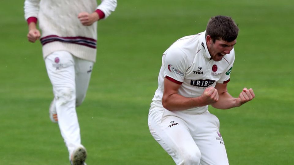 Craig Overton claimed a five-wicket haul to keep Somerset in front