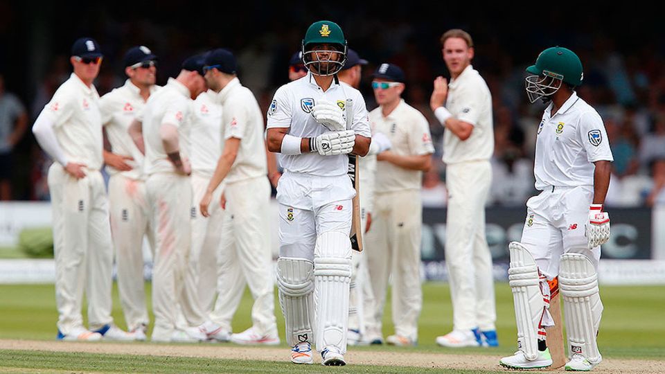 JP Duminy trudges off after being trapped lbw by Stuart Broad