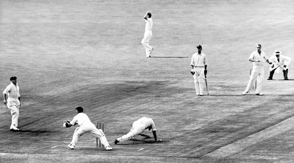 Tufty Mann bowls to Denis Compton in 1949. Playing cricket represented a return to normalcy after the harrowing years of the war