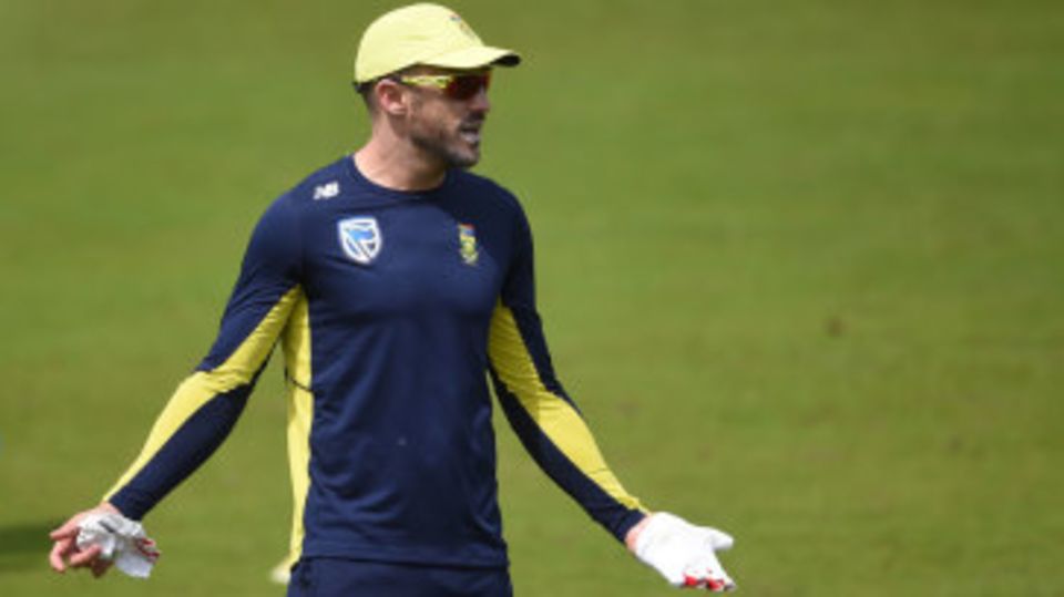 Faf du Plessis takes part in a fielding drill