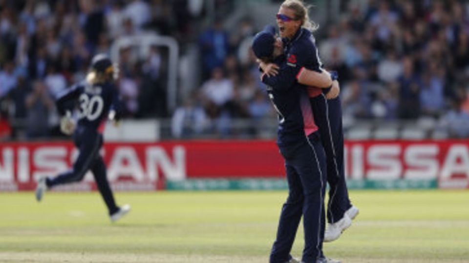 Alex Hartley enjoys taking the wicket of Harmanpreet Kaur