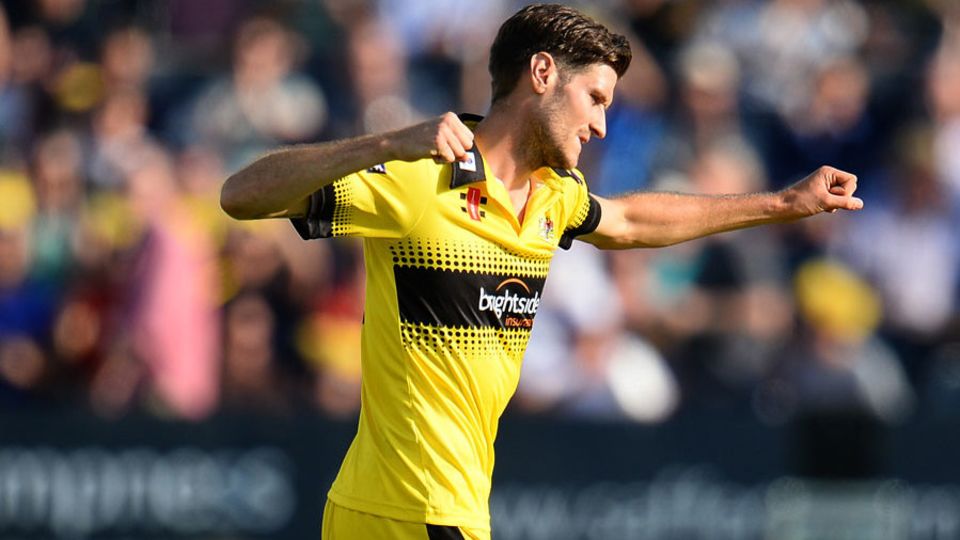 David Payne celebrates a wicket