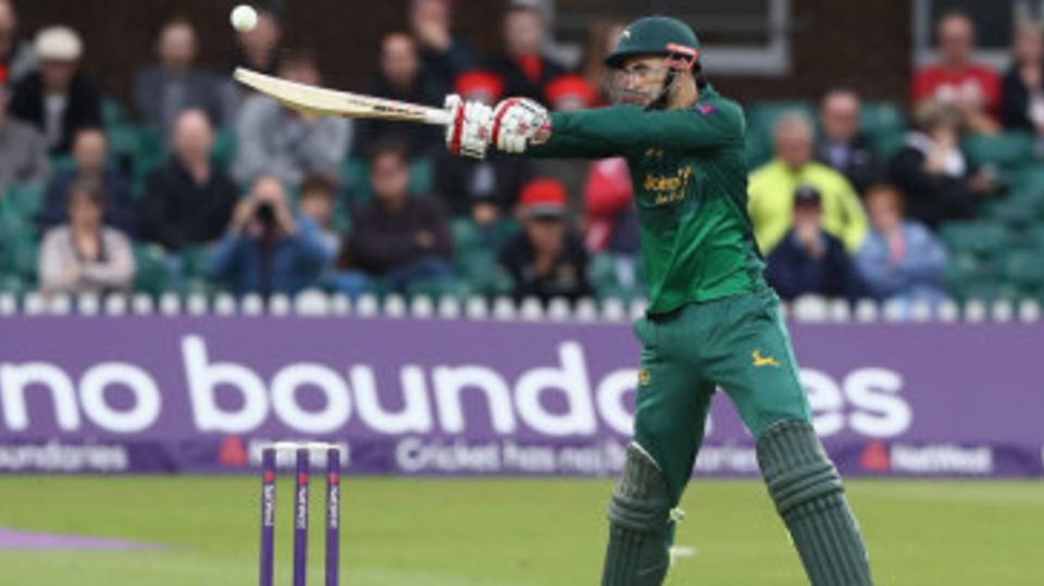 Alex Hales frees his arms over the off side
