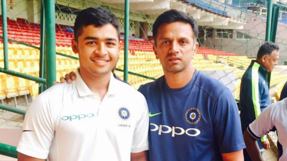 Riyan Parag with India A coach Rahul Dravid at the National Cricket Academy in Bengaluru