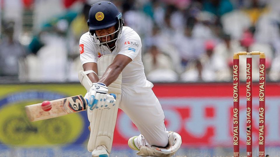 The reverse-sweep to get out of jail when he hasn't hit a conventional sweep all game: Karunaratne against India in 2017