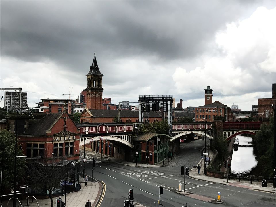 The Deansgate railway arches alongside the Bridgewater Canal in Manchester