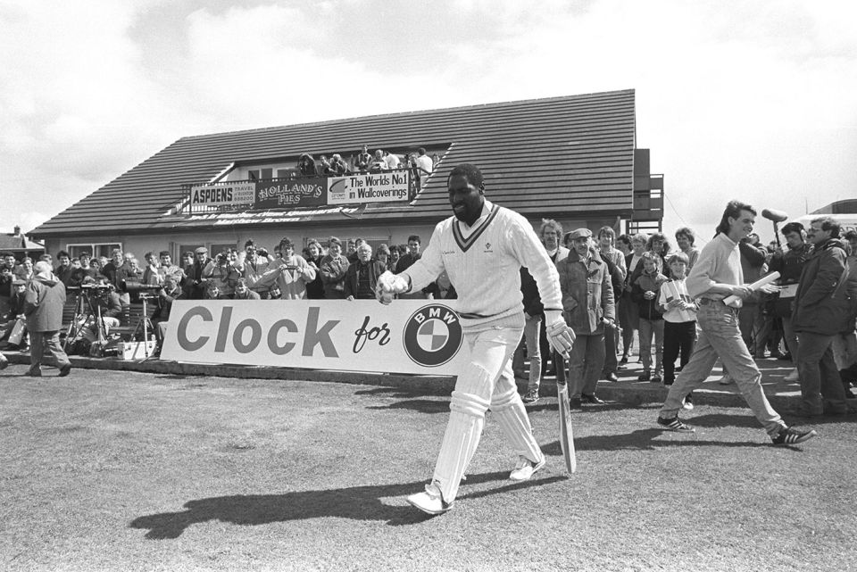 But was he chewing gum? Richards walks out to bat in his first match for Rishton