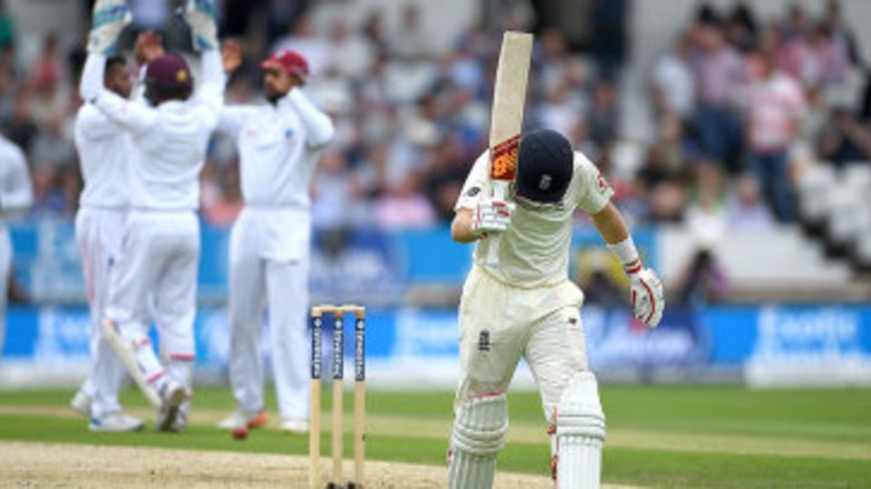 Joe Root shows his frustration after falling for 58