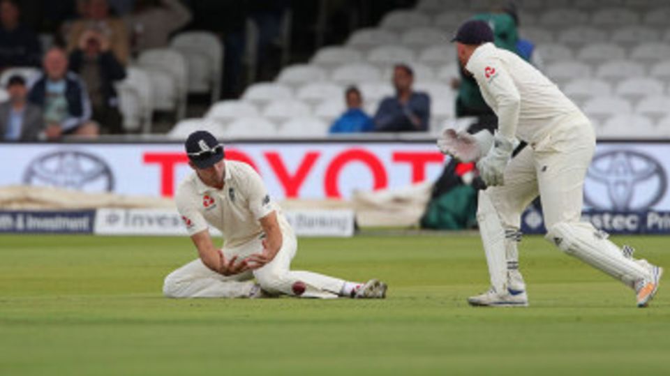 Alastair Cook spilled an early chance offered by Kraigg Brathwaite