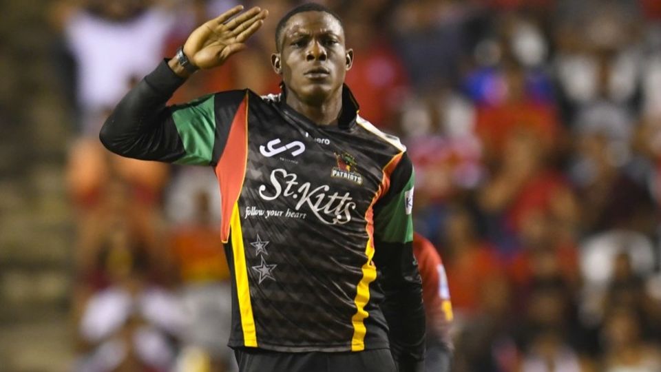 Sheldon Cottrell sends Dwayne Bravo back with a salute