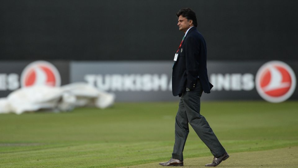Match referee Javagal Srinath inspected the pitch before calling the game off