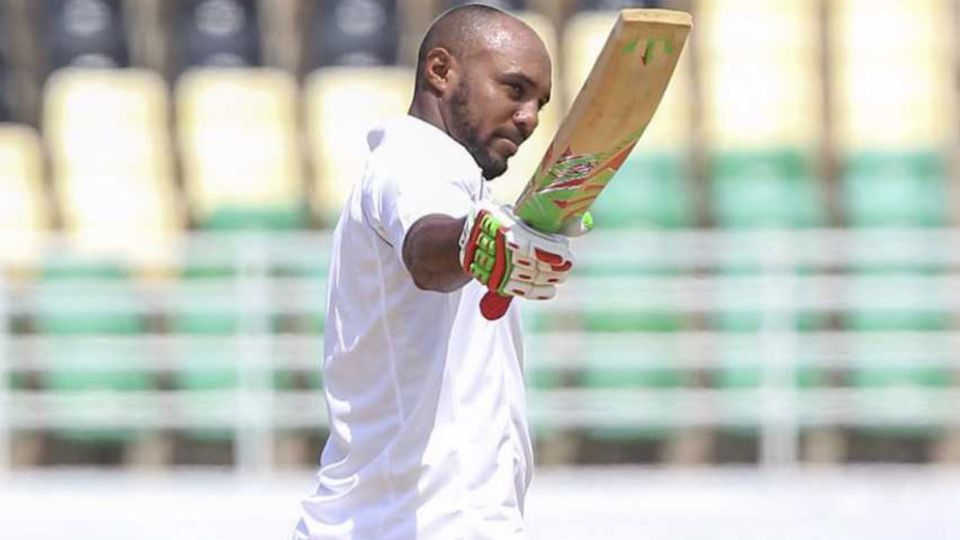 Sunil Ambris celebrates his century