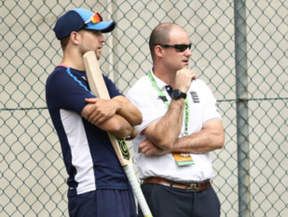 Dawid Malan chats with England director of cricket Andrew Strauss
