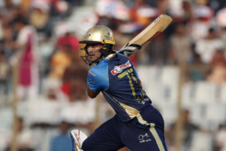 Shakib Al Hasan carves the ball into the off side