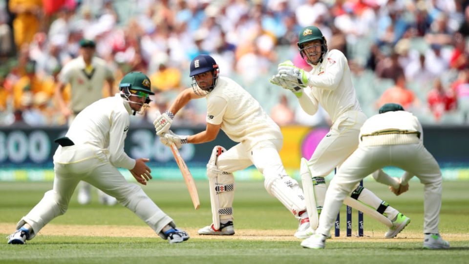 Alastair Cook edges Nathan Lyon to slip