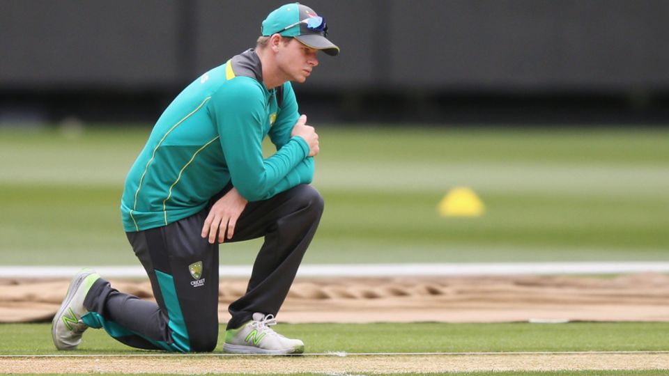 Steven Smith studies the pitch at the MCG