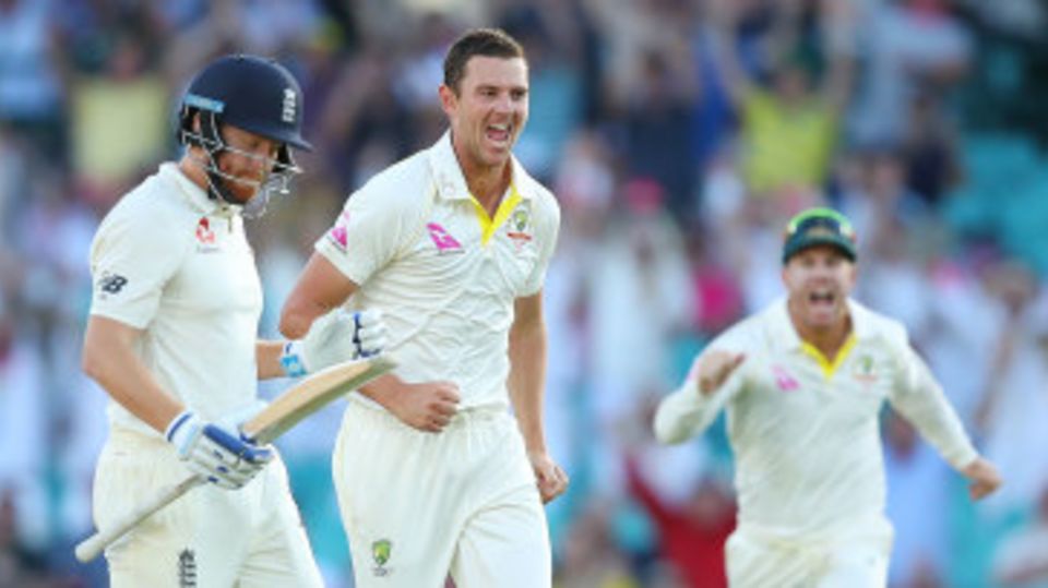 Josh Hazlewood removed Jonny Bairstow with the final ball of the day