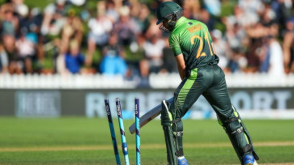 Mohammad Nawaz looks on after losing his stumps