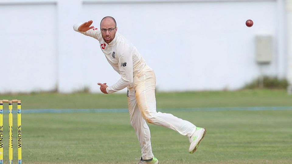 Jack Leach in action against West Indies A