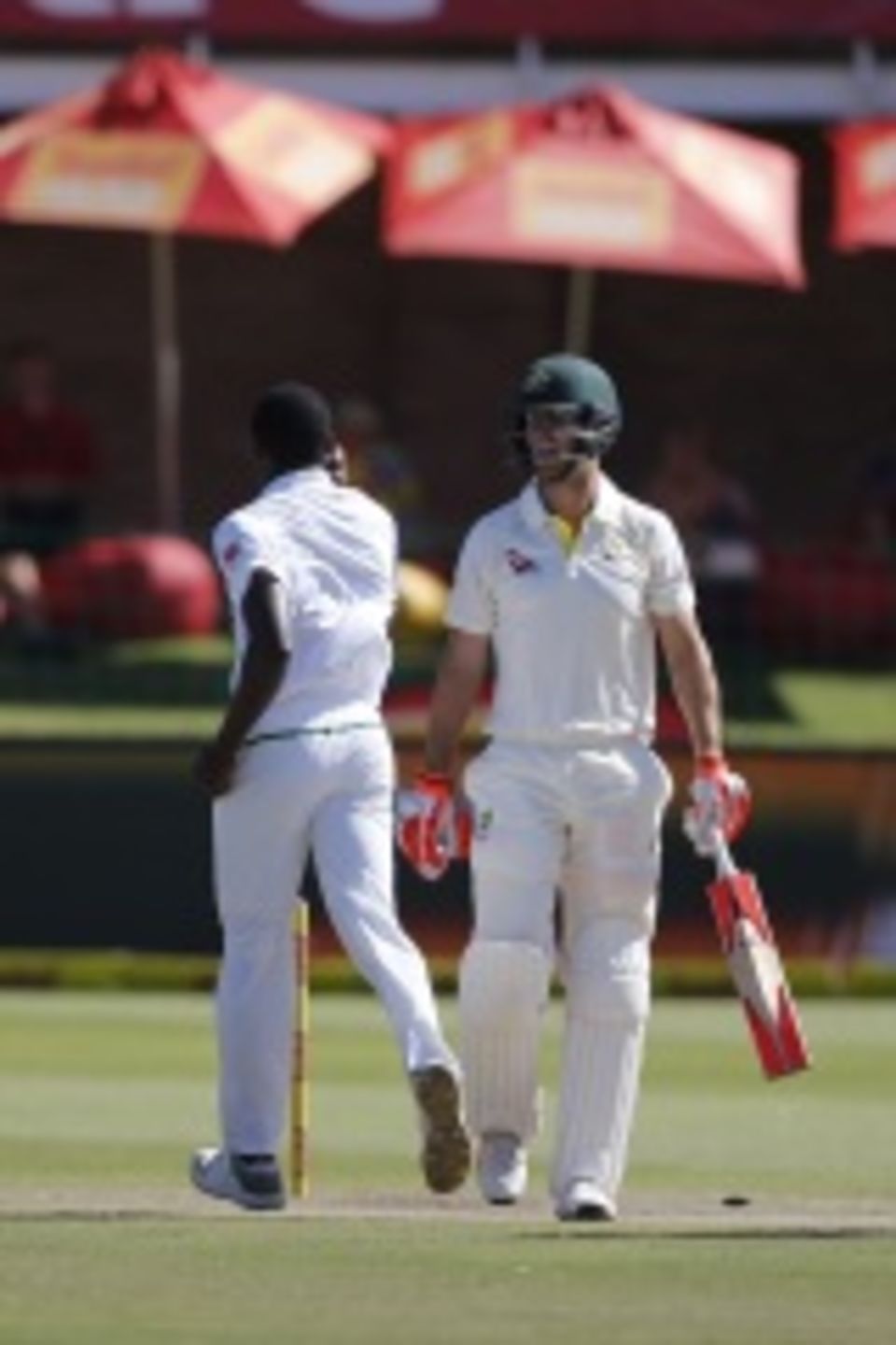 Mitchell Marsh winds Kagiso Rabada up, with a view to pushing him over the red line on the demerit-points scale