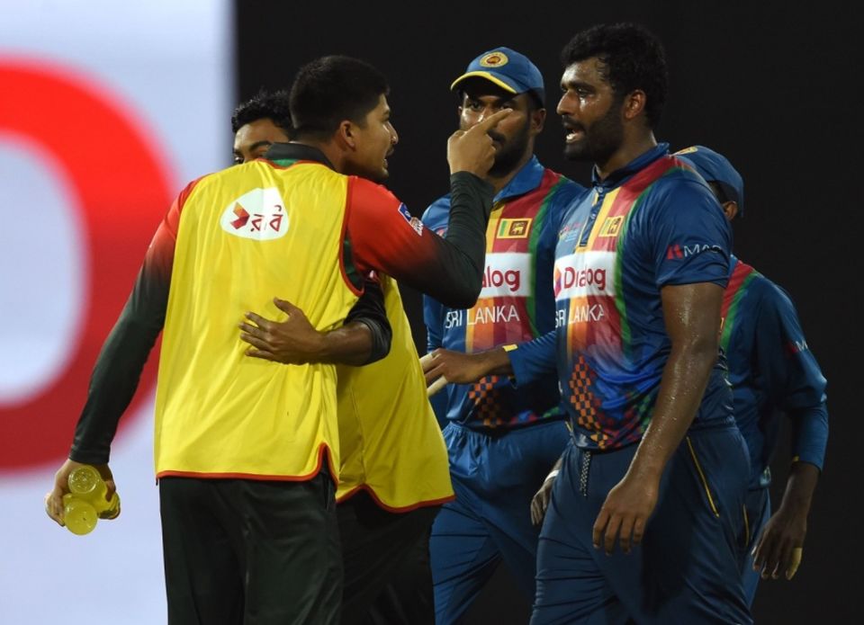 Nurul Hasan gets up in Thisara Perera's face during a 2018 instalment of the festivities