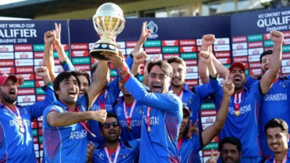 The victorious Afghanistan team lifts the trophy