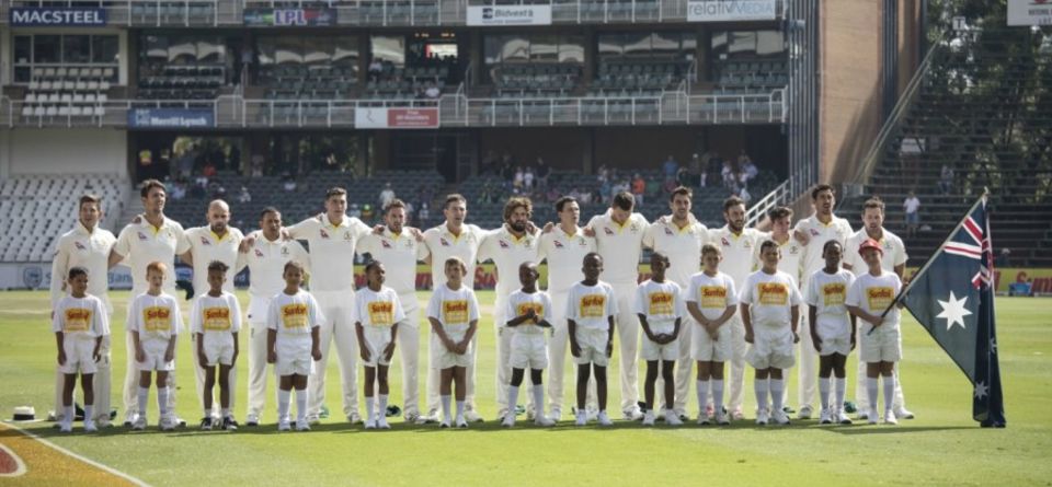 New day, new squad: Matt Renshaw, Chadd Sayers and Joe Burns (fifth, sixth and eight from left) got to play because of the fallout from Newlands