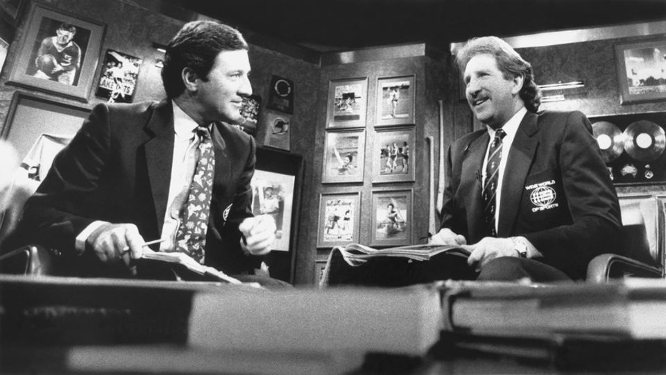 The good old days: Ken Sutcliffe and Max Walker on Channel Nine's <i>Wide World of Sports</i> in 1989