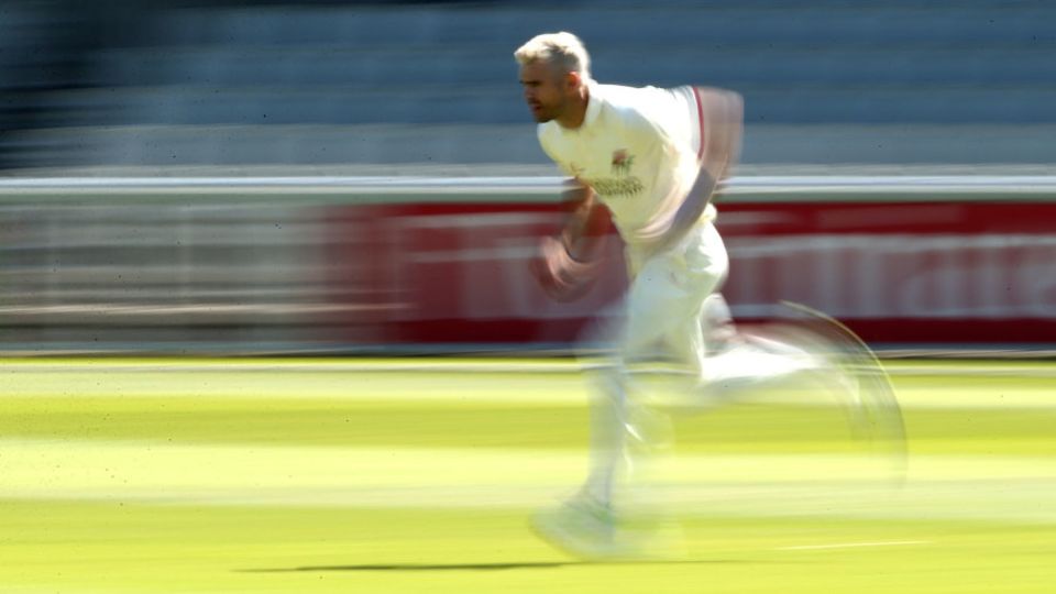 White lightning: James Anderson runs in