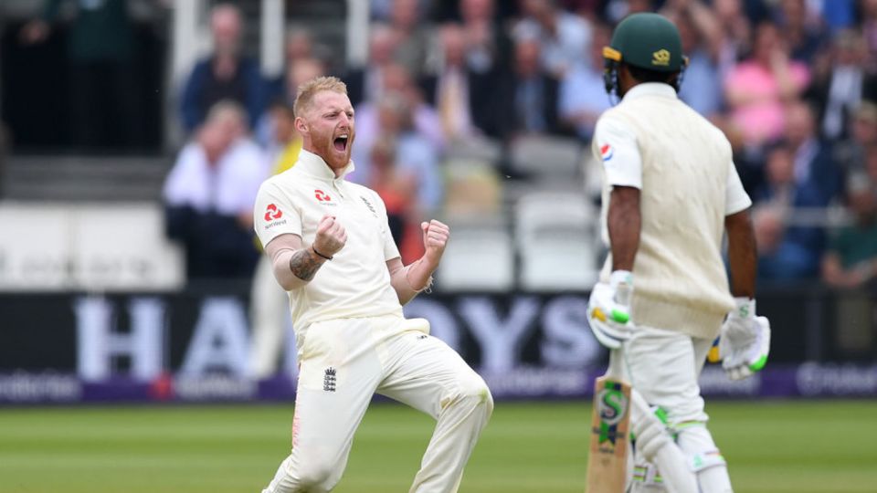 Ben Stokes celebrates the wicket of Asad Shafiq