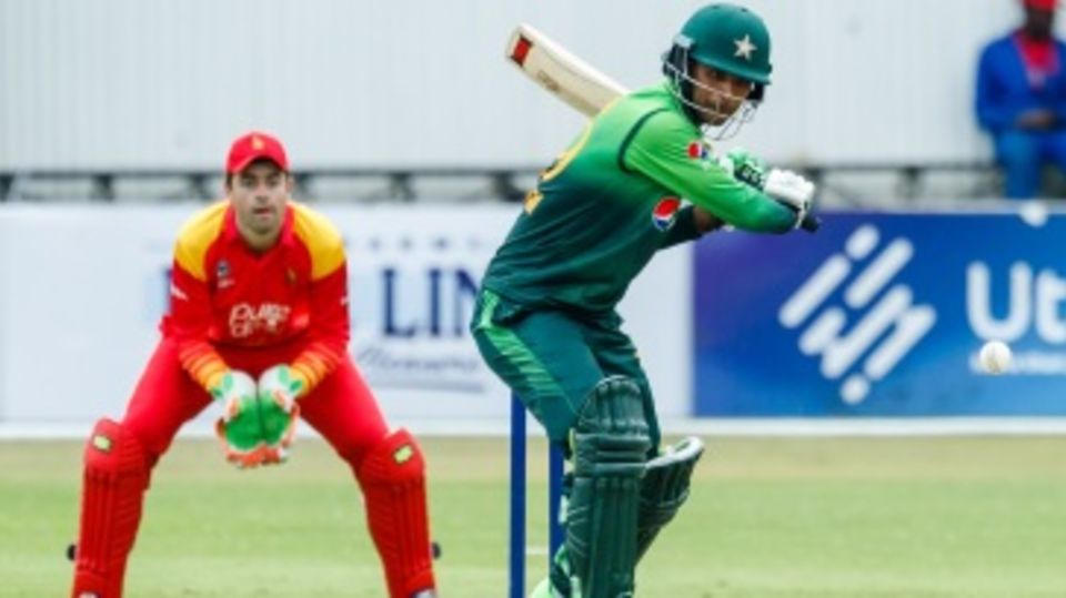 Fakhar Zaman prepares to belt the ball