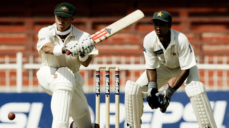 In a match in Sharjah in which Pakistan made 59 and 53, Matthew Hayden scored 119 in searingly hot conditions and led Australia to a huge innings win