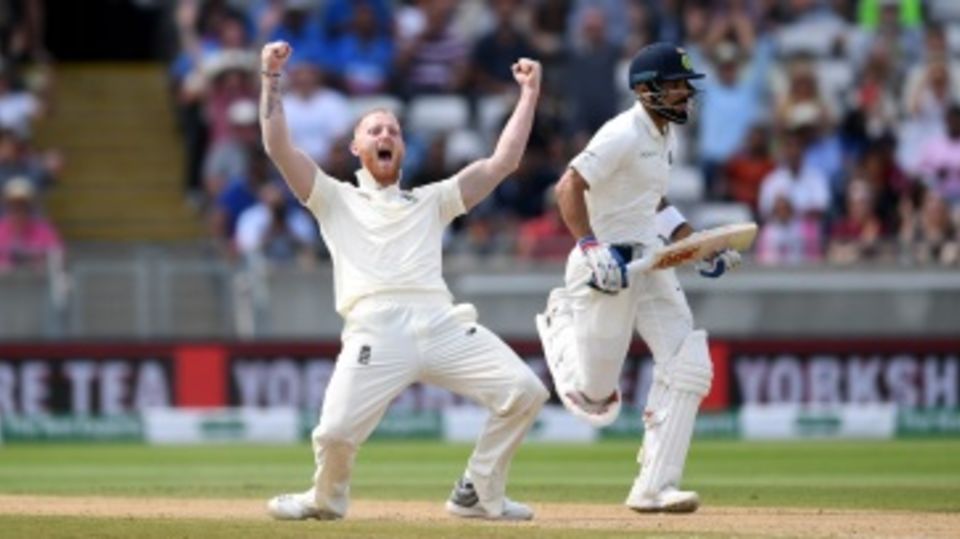 Ben Stokes celebrates Virat Kohli's wicket