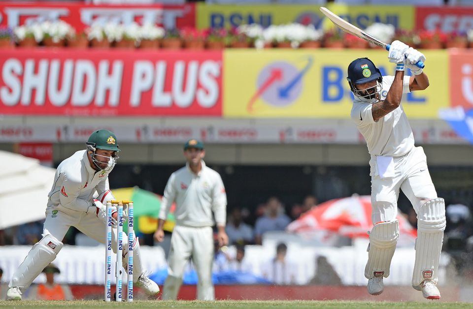 Easy wicket: Vijay has been known to carelessly lose his wicket to spinners when he's in good nick. He says: "If a person is in rhythm, he just keeps going. When to cut down is very difficult"