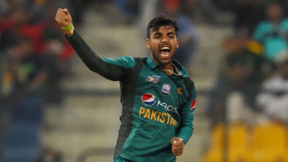 Shadab Khan celebrates after taking a wicket