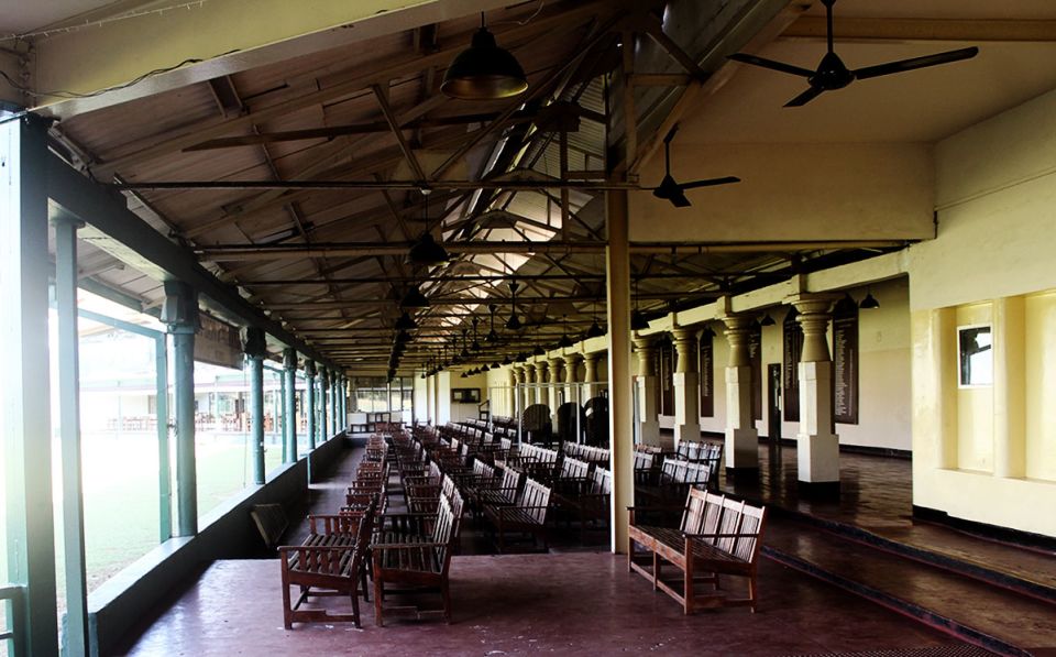 The quaint members' stand: good for watching cricket and solving crossword puzzles