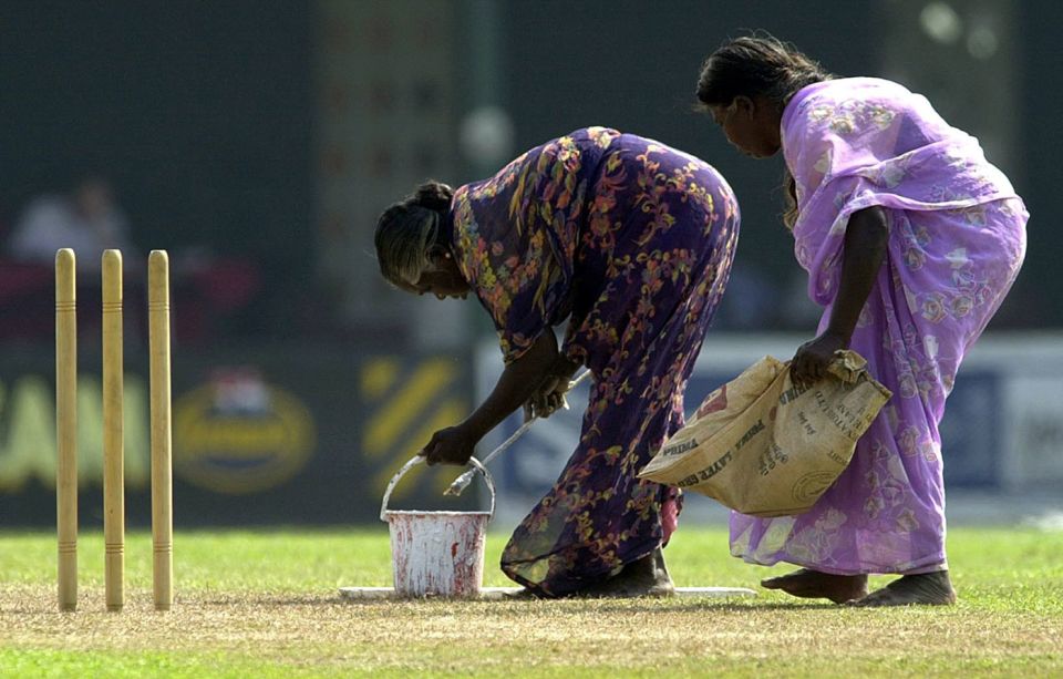 Earth mothers: Female ground staff tend the pitch at the P Sara Oval