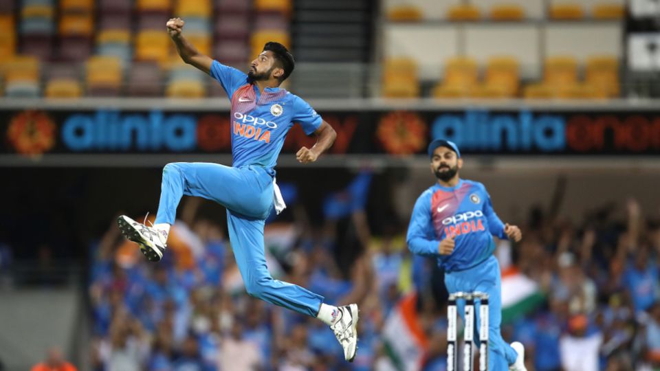 Khaleel Ahmed celebrates a wicket