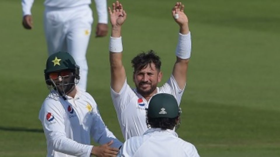Yasir Shah celebrates his 200th Test wicket