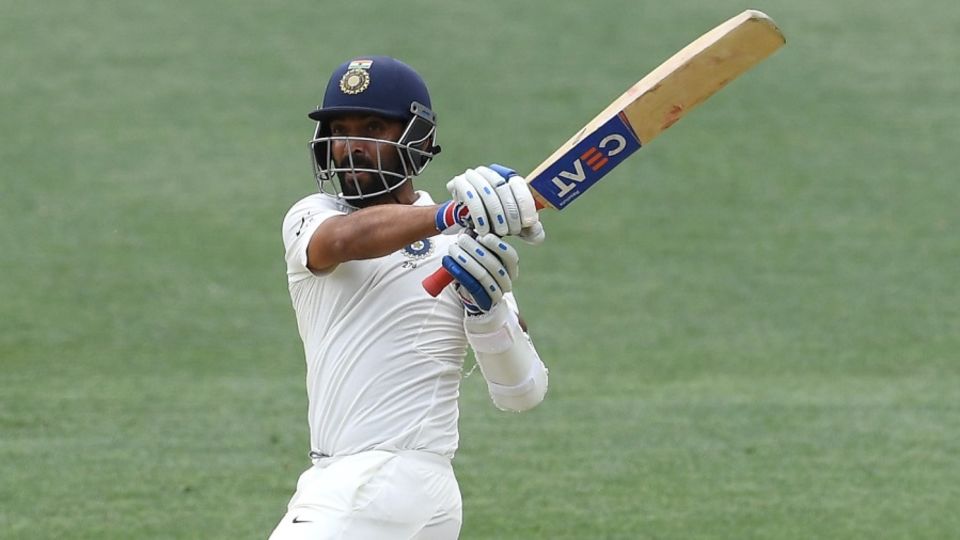 Ajinkya Rahane gets a pull shot away
