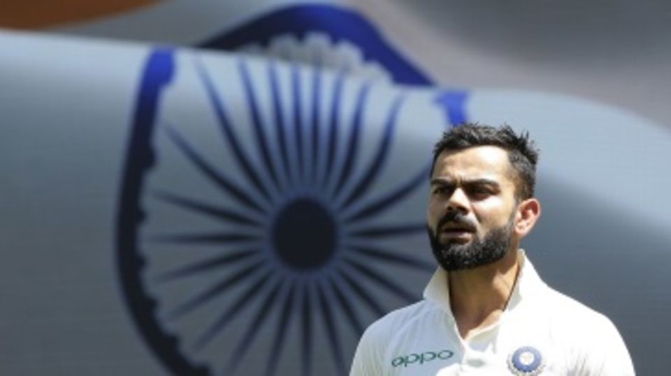 India captain Virat Kohli during the anthems before the start of play