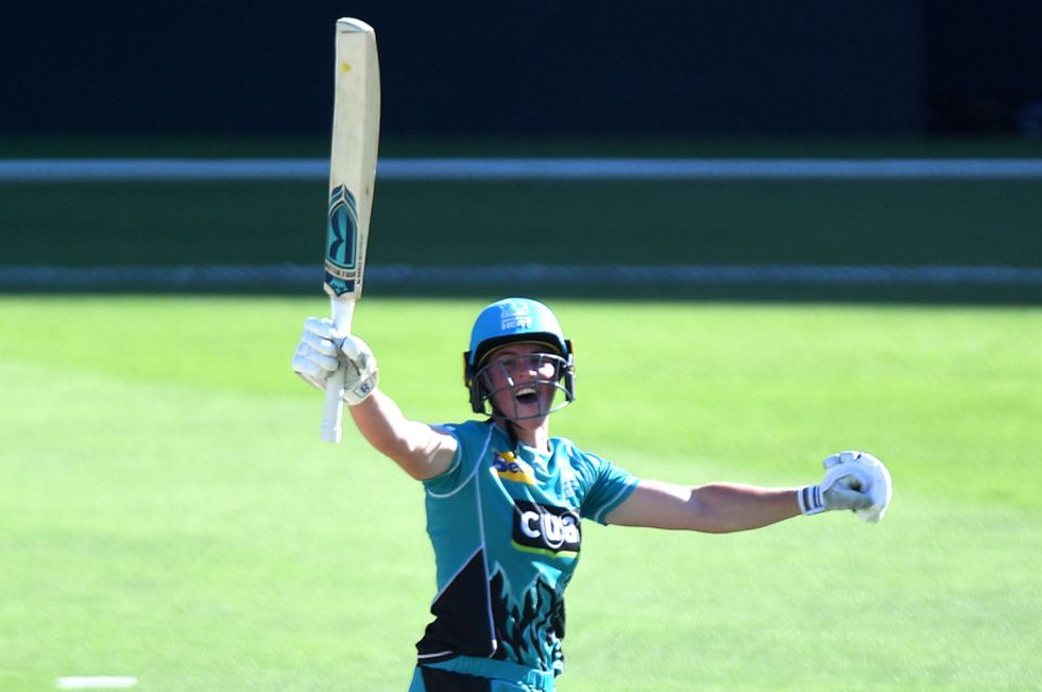 Grace Harris celebrates after smashing the fastest WBBL hundred