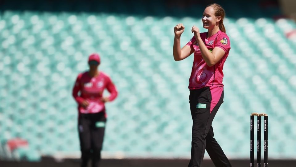 Lauren Cheatle celebrates a wicket