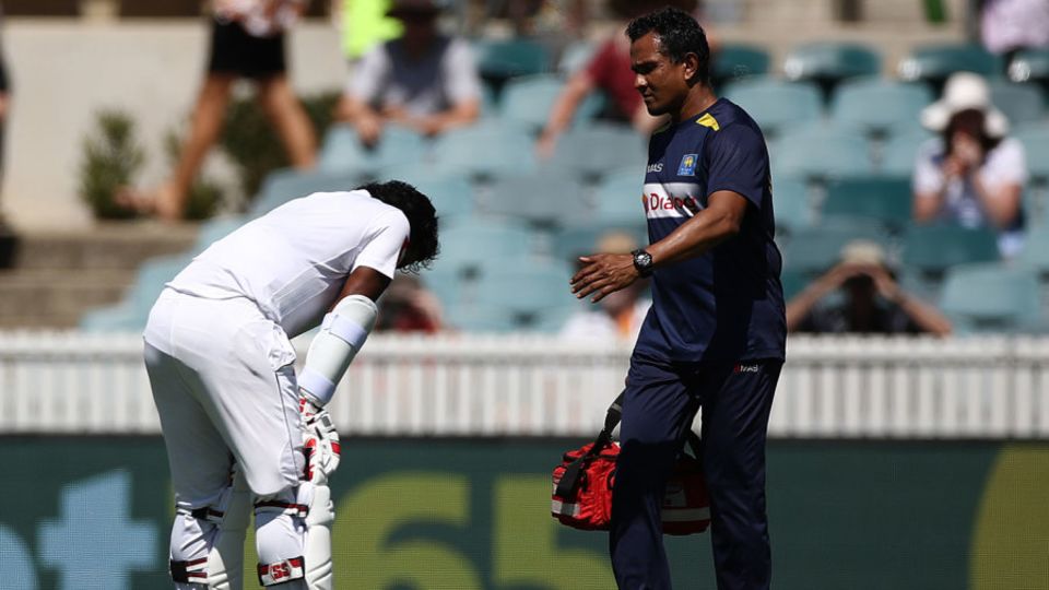 Kusal Perera was forced to retire hurt after being hit on the helmet