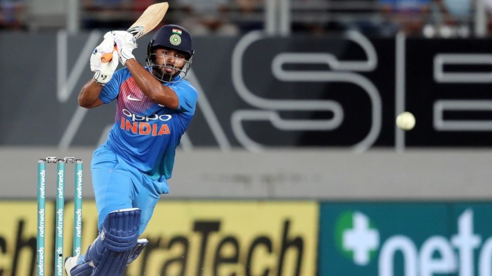 Rishabh Pant plays the ball down the ground