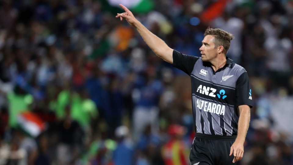 Tim Southee gestures at a fielder