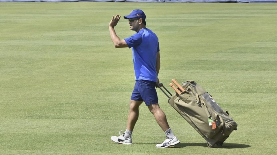 MS Dhoni wraps up a training session in Ranchi